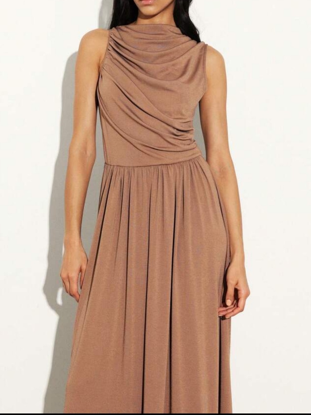 Sleeveless Draped Brown Maxi Dress - Picture 2 of 7
